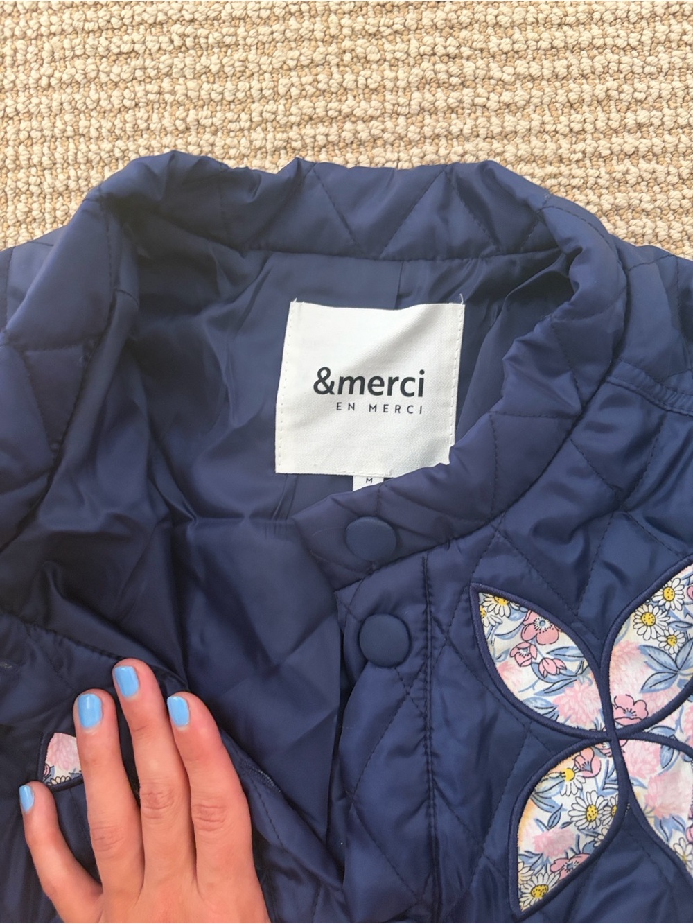 &merci Navy Quilted Floral Appliqué Jacket - Women's - Picture 3 of 3